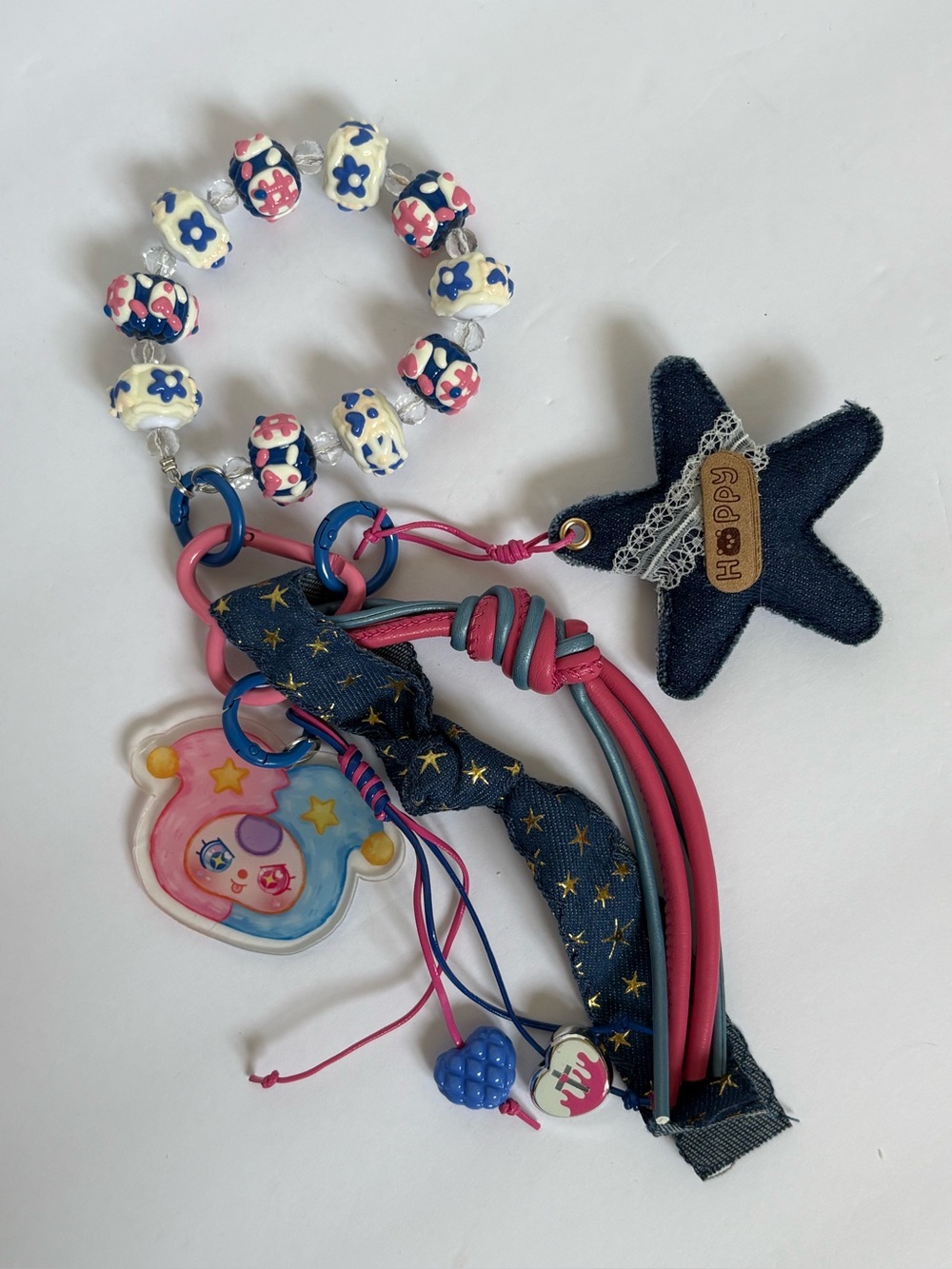Baby Three Cute Charm Keychain with Floral Bead Bracelet